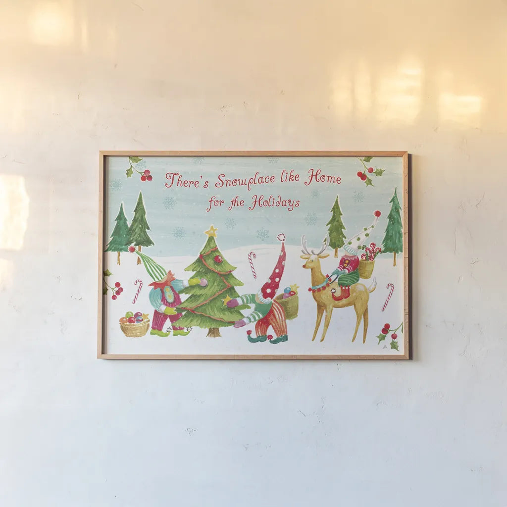 Elf Factory I by Daphne Brissonnet. shown as a paper print in a natural frame. Available as a archival giclee rolled canvas, fine art paper, or poster print. SKU 58518i.