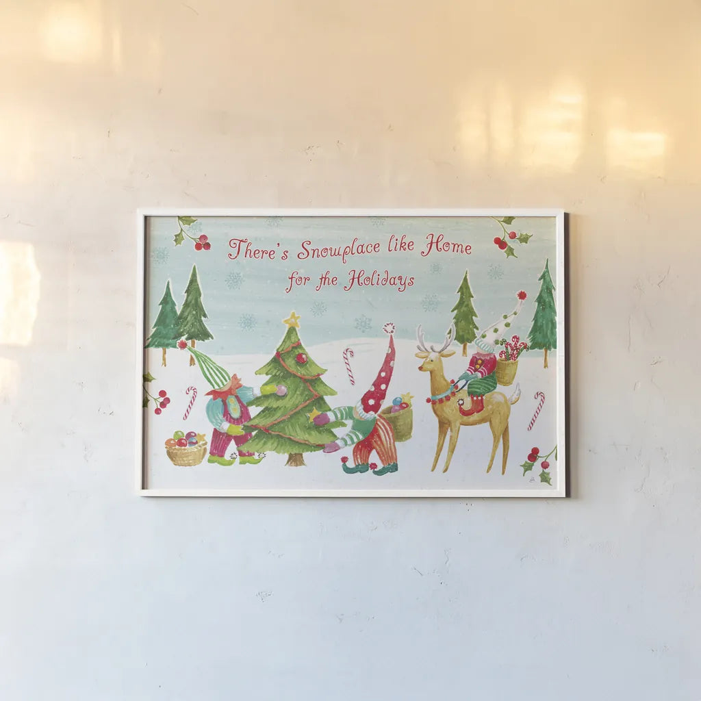 Elf Factory I by Daphne Brissonnet. shown as a paper print in a white frame. Available as a archival giclee rolled canvas, fine art paper, or poster print. SKU 58518i.