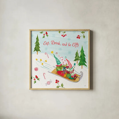 Elf Factory III by Daphne Brissonnet. Shown in a natural wood glass frame for a timeless modern aesthetic. Available as an archival giclee rolled canvas, fine art paper, or poster print. SKU 58520a.