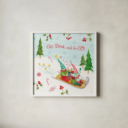 Elf Factory III by Daphne Brissonnet. Shown in a crisp white glass frame for a clean and minimalist style. Available as an archival giclee rolled canvas, fine art paper, or poster print. SKU 58520a.