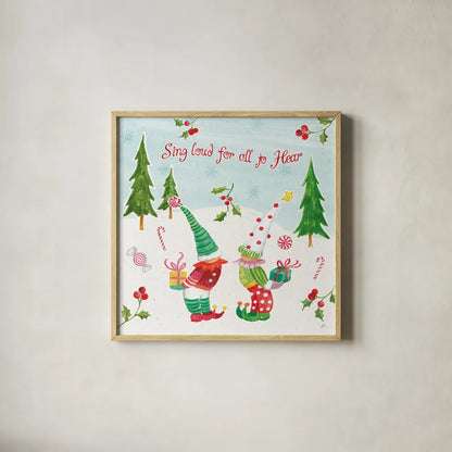 Elf Factory VI by Daphne Brissonnet. Shown in a natural wood glass frame for a timeless modern aesthetic. Available as an archival giclee rolled canvas, fine art paper, or poster print. SKU 58523a.