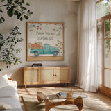Fall Market III by Daphne Brissonnet. Shown in a natural wood frame in a cozy modern living room. Available as an archival giclee rolled canvas, fine art paper, or poster print. SKU 39195a.