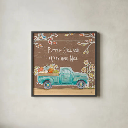 Fall Market III on Walnut by Daphne Brissonnet. Shown in a sleek black glass frame for a contemporary gallery look. Available as an archival giclee rolled canvas, fine art paper, or poster print. SKU 44975a.