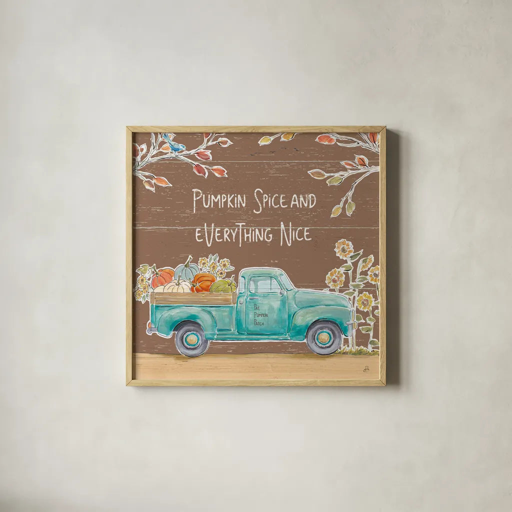 Fall Market III on Walnut by Daphne Brissonnet. Shown in a natural wood glass frame for a timeless modern aesthetic. Available as an archival giclee rolled canvas, fine art paper, or poster print. SKU 44975a.