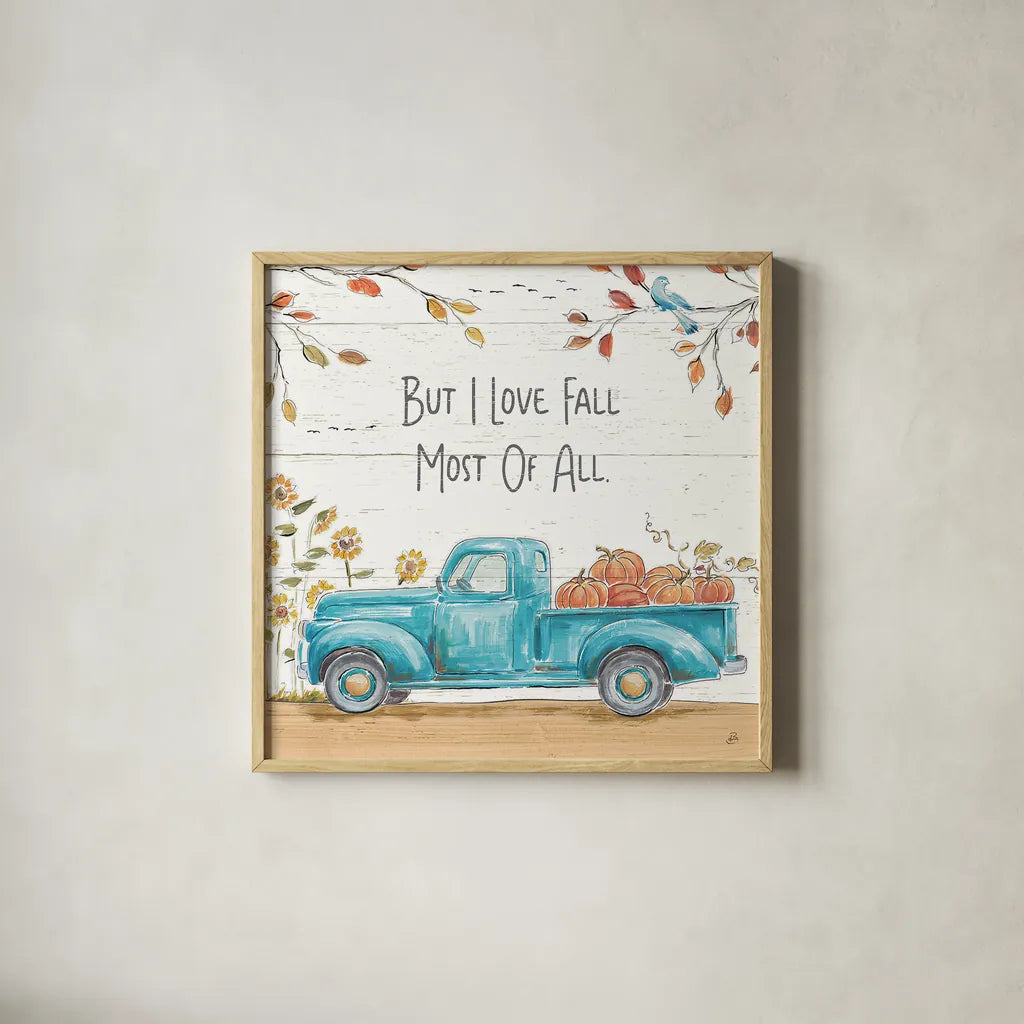 Fall Market IV by Daphne Brissonnet. Shown in a natural wood glass frame for a timeless modern aesthetic. Available as an archival giclee rolled canvas, fine art paper, or poster print. SKU 39196a.