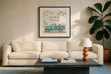 Fall Market IV by Daphne Brissonnet. Displayed in a glass frame with matte in a clean modern living room. Available as an archival giclee rolled canvas, fine art paper, or poster print. SKU 39196a.