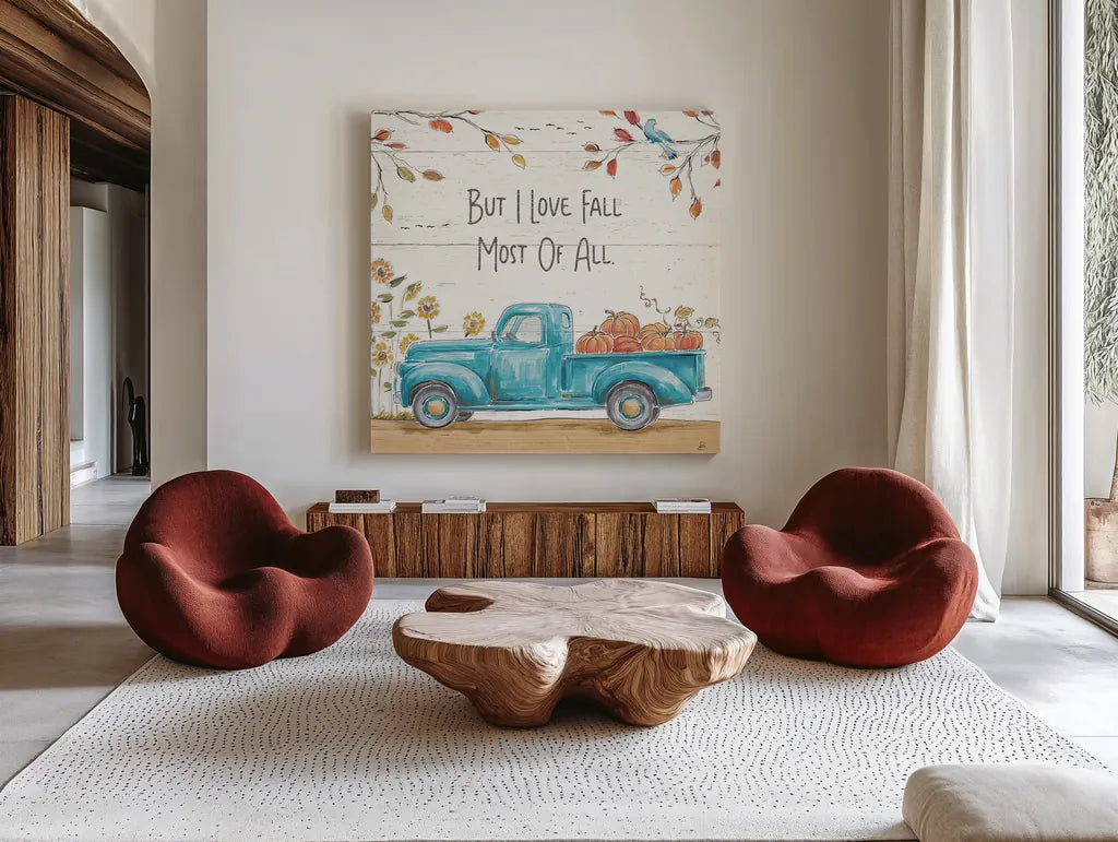 Fall Market IV by Daphne Brissonnet. Shown as extra-large giant wall art in a modern living room. Available as an archival giclee rolled canvas, fine art paper, or poster print. SKU 39196a.