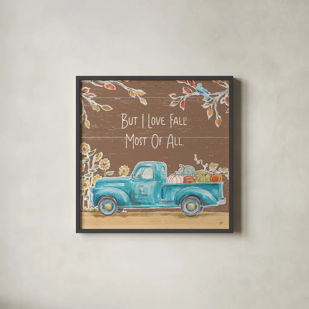 Fall Market IV on Walnut by Daphne Brissonnet. Shown in a sleek black glass frame for a contemporary gallery look. Available as an archival giclee rolled canvas, fine art paper, or poster print. SKU 44976a.