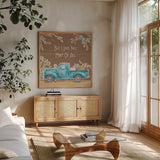 Fall Market IV on Walnut by Daphne Brissonnet. Shown in a natural wood frame in a cozy modern living room. Available as an archival giclee rolled canvas, fine art paper, or poster print. SKU 44976a.