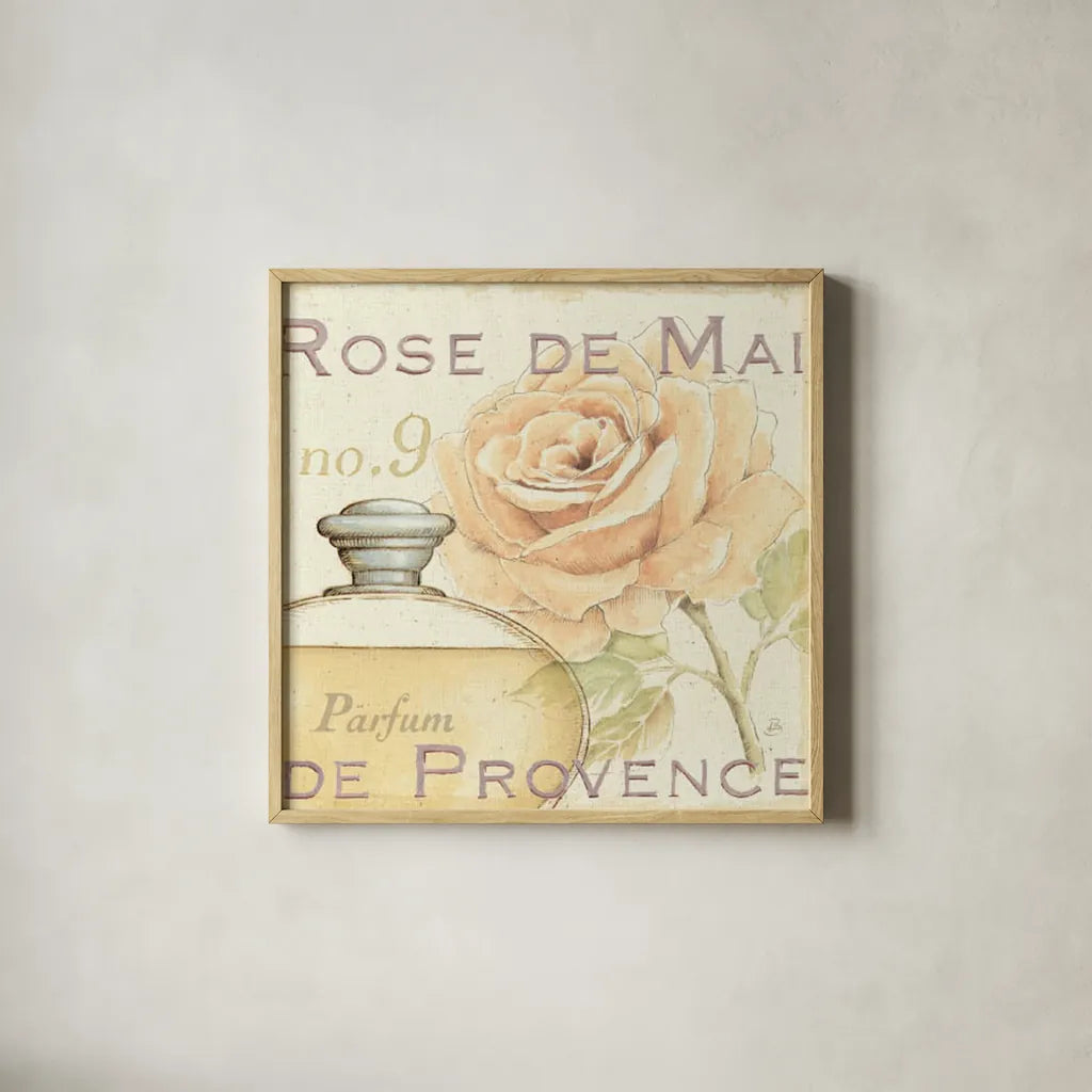 Fleurs and Parfum I by Daphne Brissonnet. Shown in a natural wood glass frame for a timeless modern aesthetic. Available as an archival giclee rolled canvas, fine art paper, or poster print. SKU 1674a.