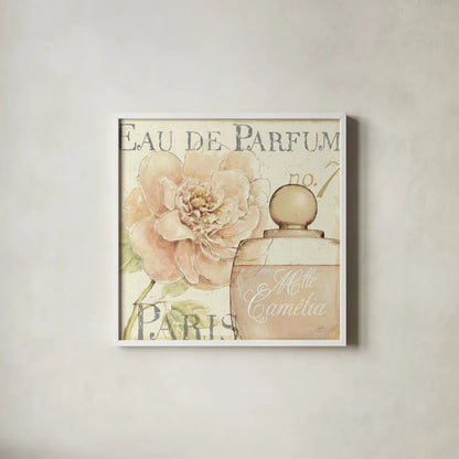 Fleurs and Parfum II by Daphne Brissonnet. Shown in a crisp white glass frame for a clean and minimalist style. Available as an archival giclee rolled canvas, fine art paper, or poster print. SKU 1675a.