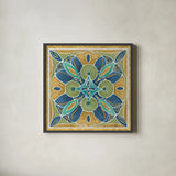 Free Bird Mexican Tiles I by Daphne Brissonnet. Shown in a sleek black glass frame for a contemporary gallery look. Available as an archival giclee rolled canvas, fine art paper, or poster print. SKU 21870a.