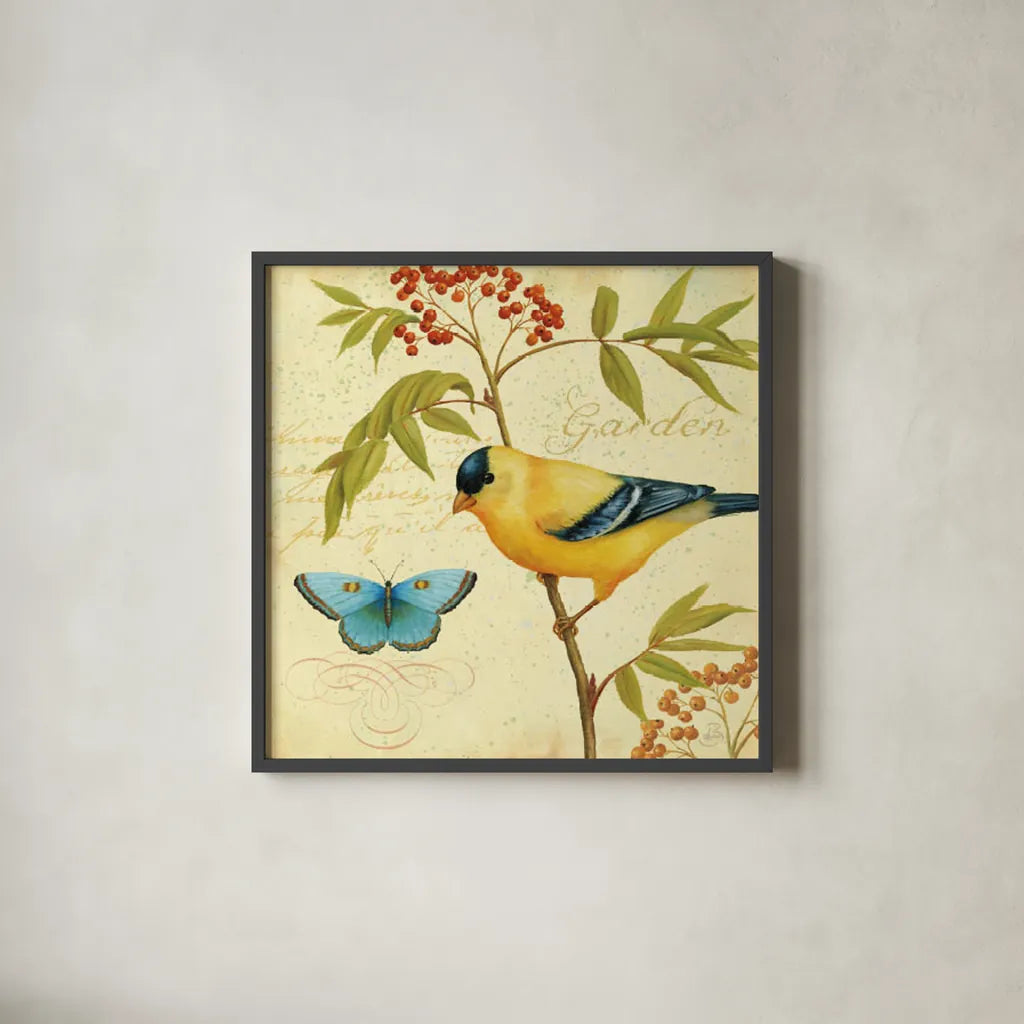 Garden Passion II by Daphne Brissonnet. Shown in a sleek black glass frame for a contemporary gallery look. Available as an archival giclee rolled canvas, fine art paper, or poster print. SKU 4923a.