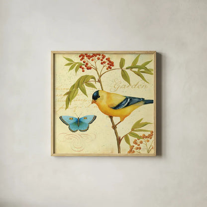 Garden Passion II by Daphne Brissonnet. Shown in a natural wood glass frame for a timeless modern aesthetic. Available as an archival giclee rolled canvas, fine art paper, or poster print. SKU 4923a.