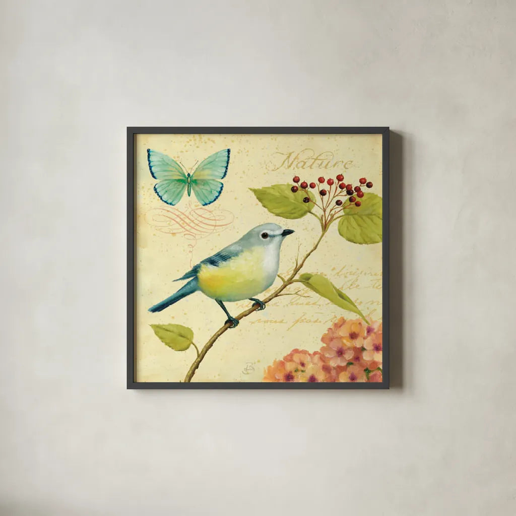 Garden Passion III by Daphne Brissonnet. Shown in a sleek black glass frame for a contemporary gallery look. Available as an archival giclee rolled canvas, fine art paper, or poster print. SKU 4924a.