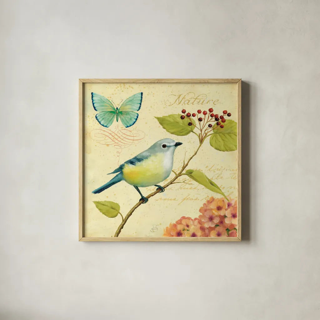 Garden Passion III by Daphne Brissonnet. Shown in a natural wood glass frame for a timeless modern aesthetic. Available as an archival giclee rolled canvas, fine art paper, or poster print. SKU 4924a.