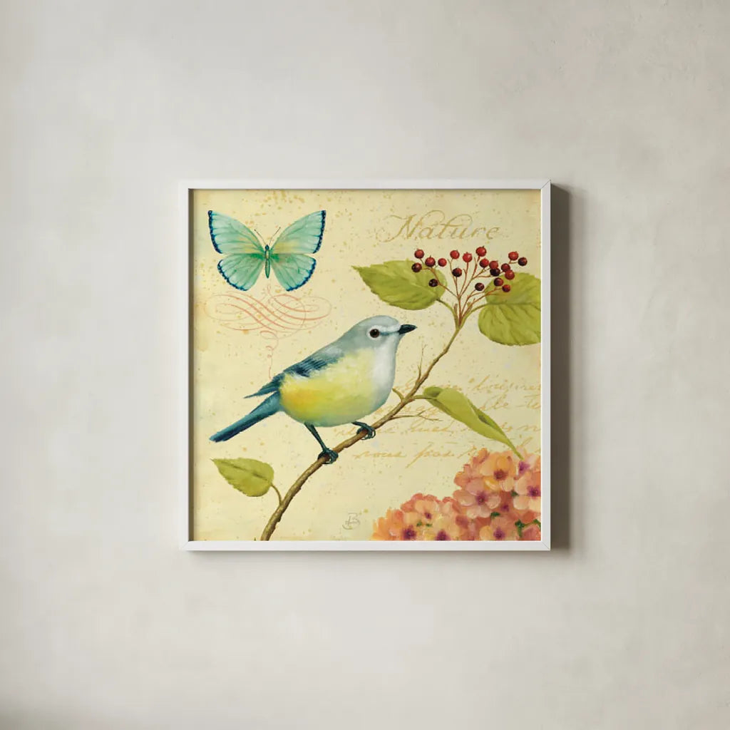 Garden Passion III by Daphne Brissonnet. Shown in a crisp white glass frame for a clean and minimalist style. Available as an archival giclee rolled canvas, fine art paper, or poster print. SKU 4924a.