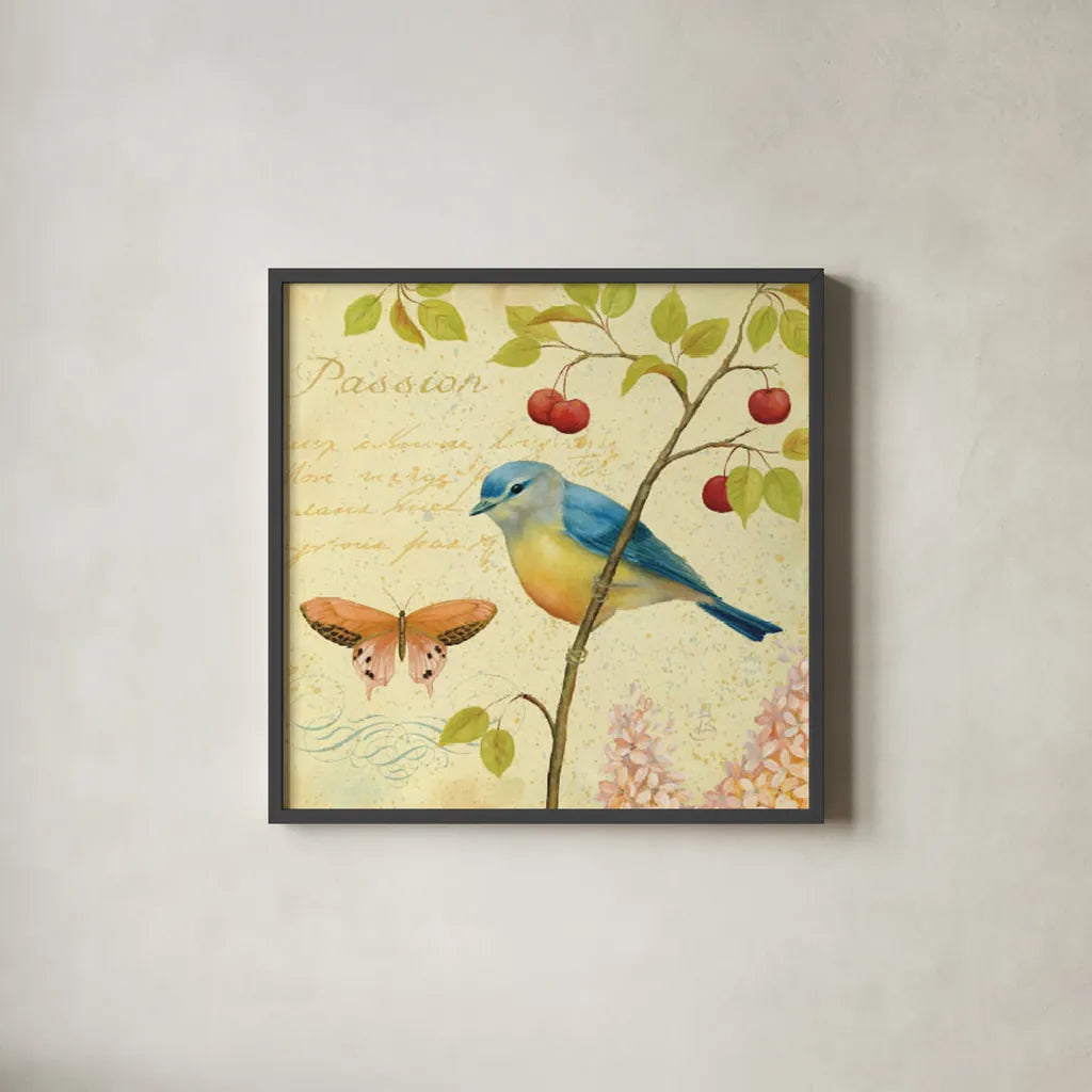 Garden Passion IV by Daphne Brissonnet. Shown in a sleek black glass frame for a contemporary gallery look. Available as an archival giclee rolled canvas, fine art paper, or poster print. SKU 4925a.