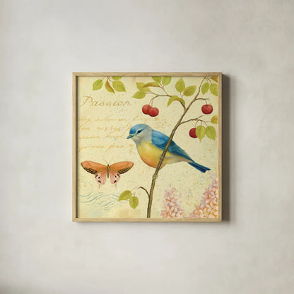 Garden Passion IV by Daphne Brissonnet. Shown in a natural wood glass frame for a timeless modern aesthetic. Available as an archival giclee rolled canvas, fine art paper, or poster print. SKU 4925a.