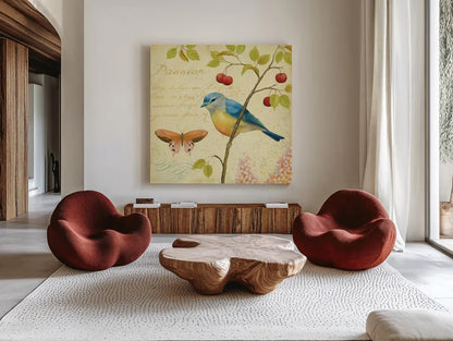 Garden Passion IV by Daphne Brissonnet. Shown as extra-large giant wall art in a modern living room. Available as an archival giclee rolled canvas, fine art paper, or poster print. SKU 4925a.