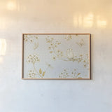 Golden Garden I by Daphne Brissonnet. shown as a paper print in a natural frame. Available as a archival giclee rolled canvas, fine art paper, or poster print. SKU 21868i.