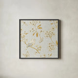 Golden Garden IV by Daphne Brissonnet. Shown in a sleek black glass frame for a contemporary gallery look. Available as an archival giclee rolled canvas, fine art paper, or poster print. SKU 30999a.