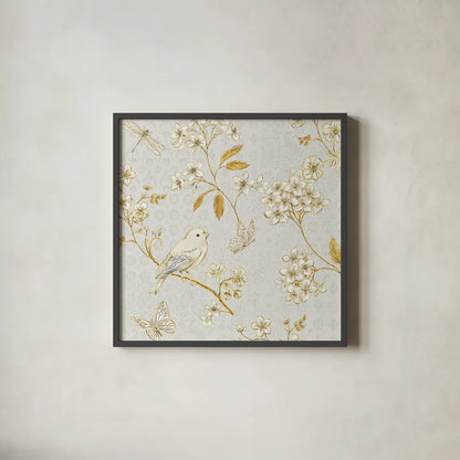 Golden Garden IV by Daphne Brissonnet. Shown in a sleek black glass frame for a contemporary gallery look. Available as an archival giclee rolled canvas, fine art paper, or poster print. SKU 30999a.
