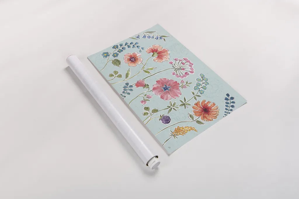 Gypsy Meadow I Blue by Daphne Brissonnet. shown as a rolled paper print. Available as archival giclee rolled canvas, fine art paper, or poster print. SKU 57768i.