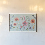 Gypsy Meadow I Blue by Daphne Brissonnet. shown as a paper print in a white frame. Available as a archival giclee rolled canvas, fine art paper, or poster print. SKU 57768i.