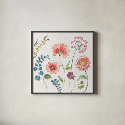 Gypsy Meadow II by Daphne Brissonnet. Shown in a sleek black glass frame for a contemporary gallery look. Available as an archival giclee rolled canvas, fine art paper, or poster print. SKU 57758a.