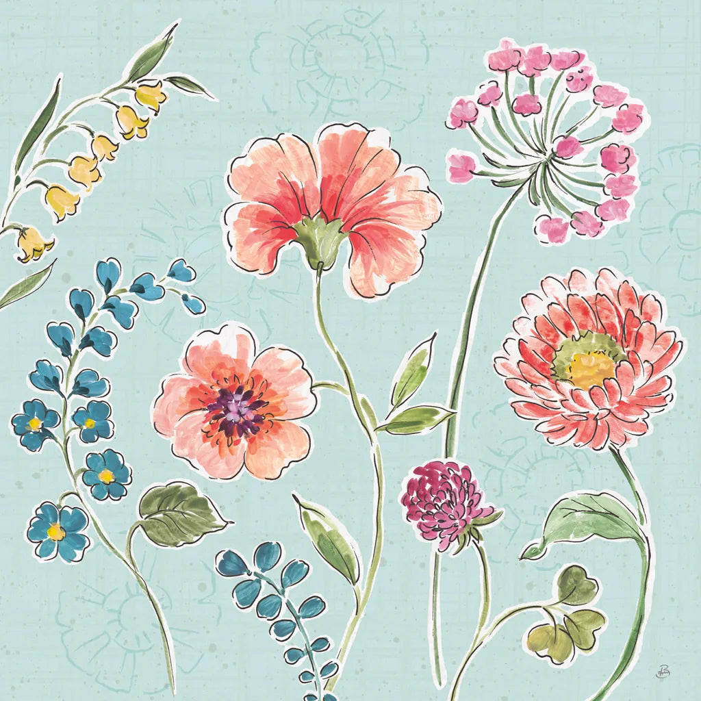 Gypsy Meadow II Blue by Daphne Brissonnet. SKU 57769a. Archival Giclee Fine art print for wall decor.