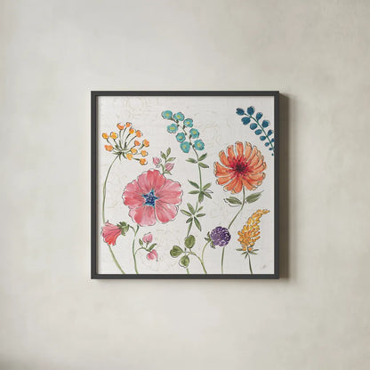 Gypsy Meadow III by Daphne Brissonnet. Shown in a sleek black glass frame for a contemporary gallery look. Available as an archival giclee rolled canvas, fine art paper, or poster print. SKU 57759a.