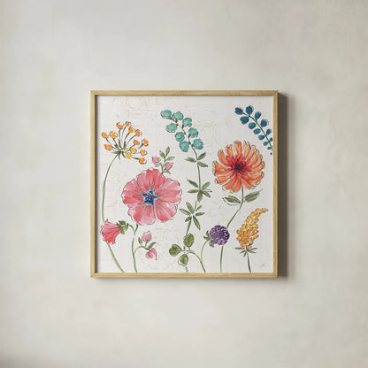 Gypsy Meadow III by Daphne Brissonnet. Shown in a natural wood glass frame for a timeless modern aesthetic. Available as an archival giclee rolled canvas, fine art paper, or poster print. SKU 57759a.