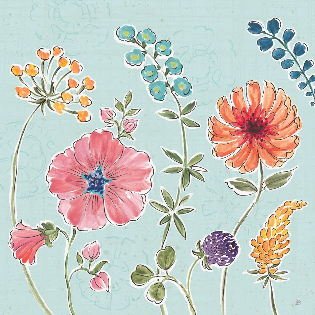 Gypsy Meadow III Blue by Daphne Brissonnet. SKU 57770a. Archival Giclee Fine art print for wall decor.