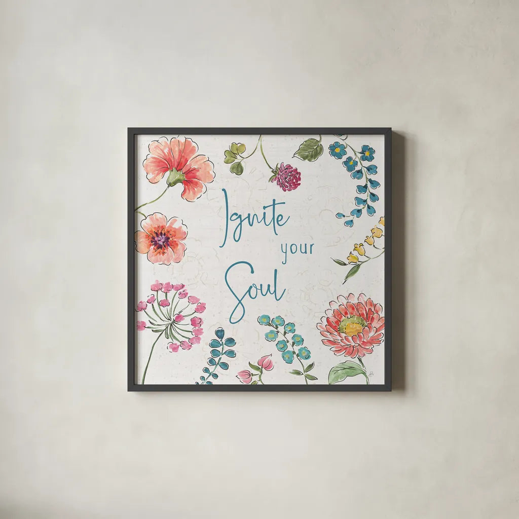 Gypsy Meadow IV by Daphne Brissonnet. Shown in a sleek black glass frame for a contemporary gallery look. Available as an archival giclee rolled canvas, fine art paper, or poster print. SKU 57760a.