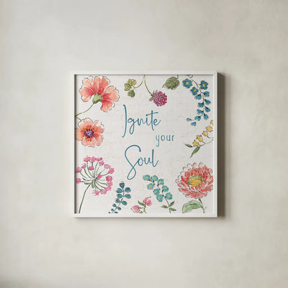 Gypsy Meadow IV by Daphne Brissonnet. Shown in a crisp white glass frame for a clean and minimalist style. Available as an archival giclee rolled canvas, fine art paper, or poster print. SKU 57760a.