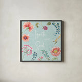 Gypsy Meadow IV Blue by Daphne Brissonnet. Shown in a sleek black glass frame for a contemporary gallery look. Available as an archival giclee rolled canvas, fine art paper, or poster print. SKU 57771a.