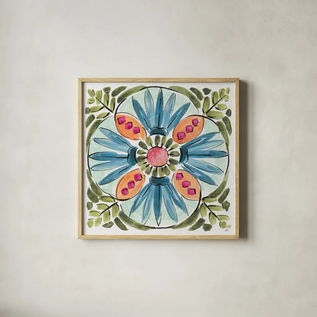 Gypsy Meadow IX by Daphne Brissonnet. Shown in a natural wood glass frame for a timeless modern aesthetic. Available as an archival giclee rolled canvas, fine art paper, or poster print. SKU 57765a.