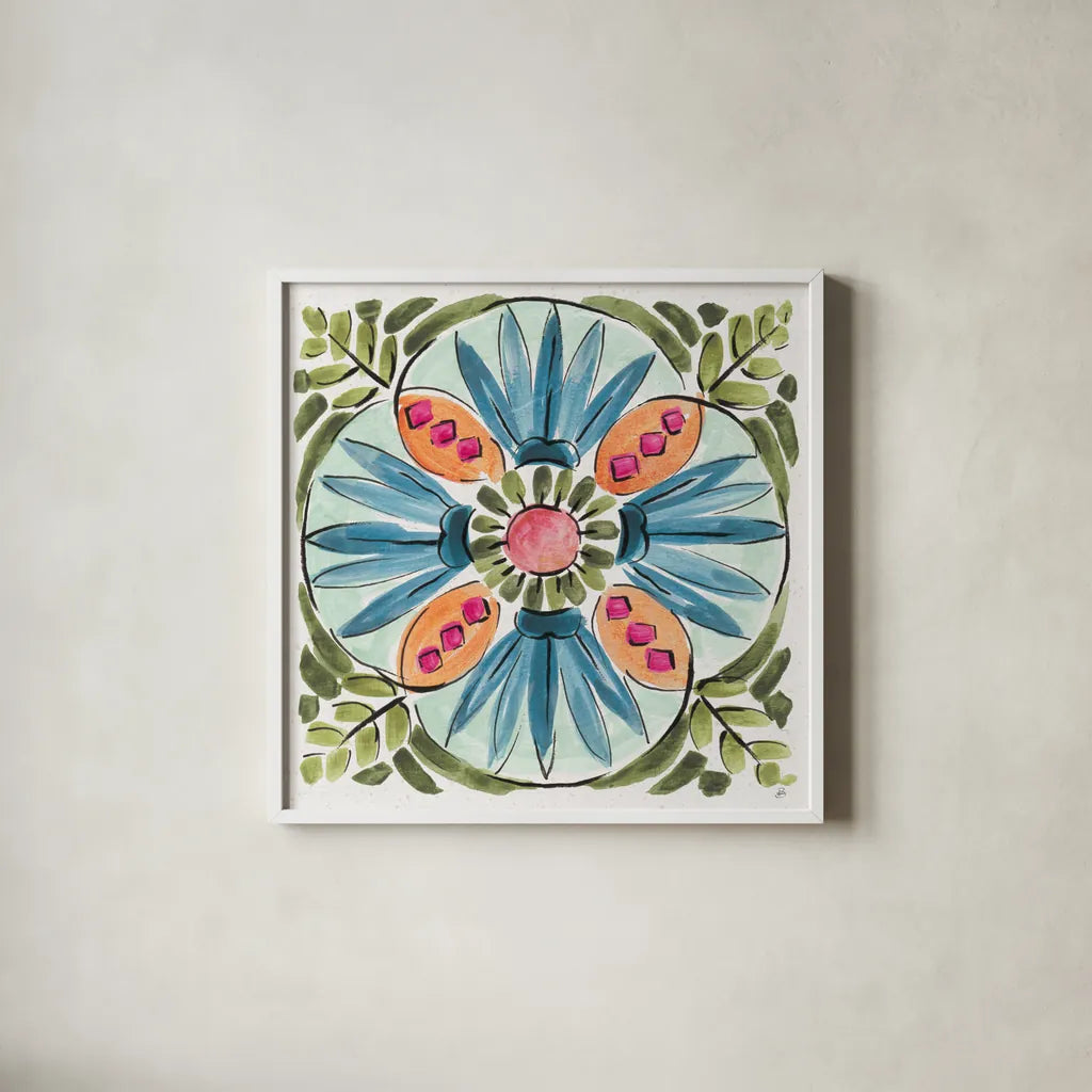 Gypsy Meadow IX by Daphne Brissonnet. Shown in a crisp white glass frame for a clean and minimalist style. Available as an archival giclee rolled canvas, fine art paper, or poster print. SKU 57765a.