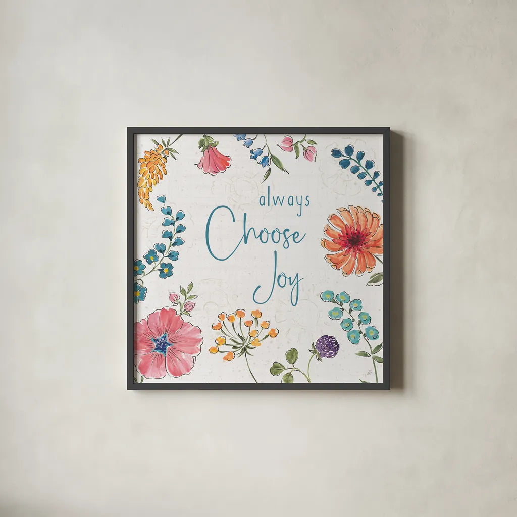 Gypsy Meadow V by Daphne Brissonnet. Shown in a sleek black glass frame for a contemporary gallery look. Available as an archival giclee rolled canvas, fine art paper, or poster print. SKU 57761a.