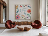 Gypsy Meadow V by Daphne Brissonnet. Shown as extra-large giant wall art in a modern living room. Available as an archival giclee rolled canvas, fine art paper, or poster print. SKU 57761a.