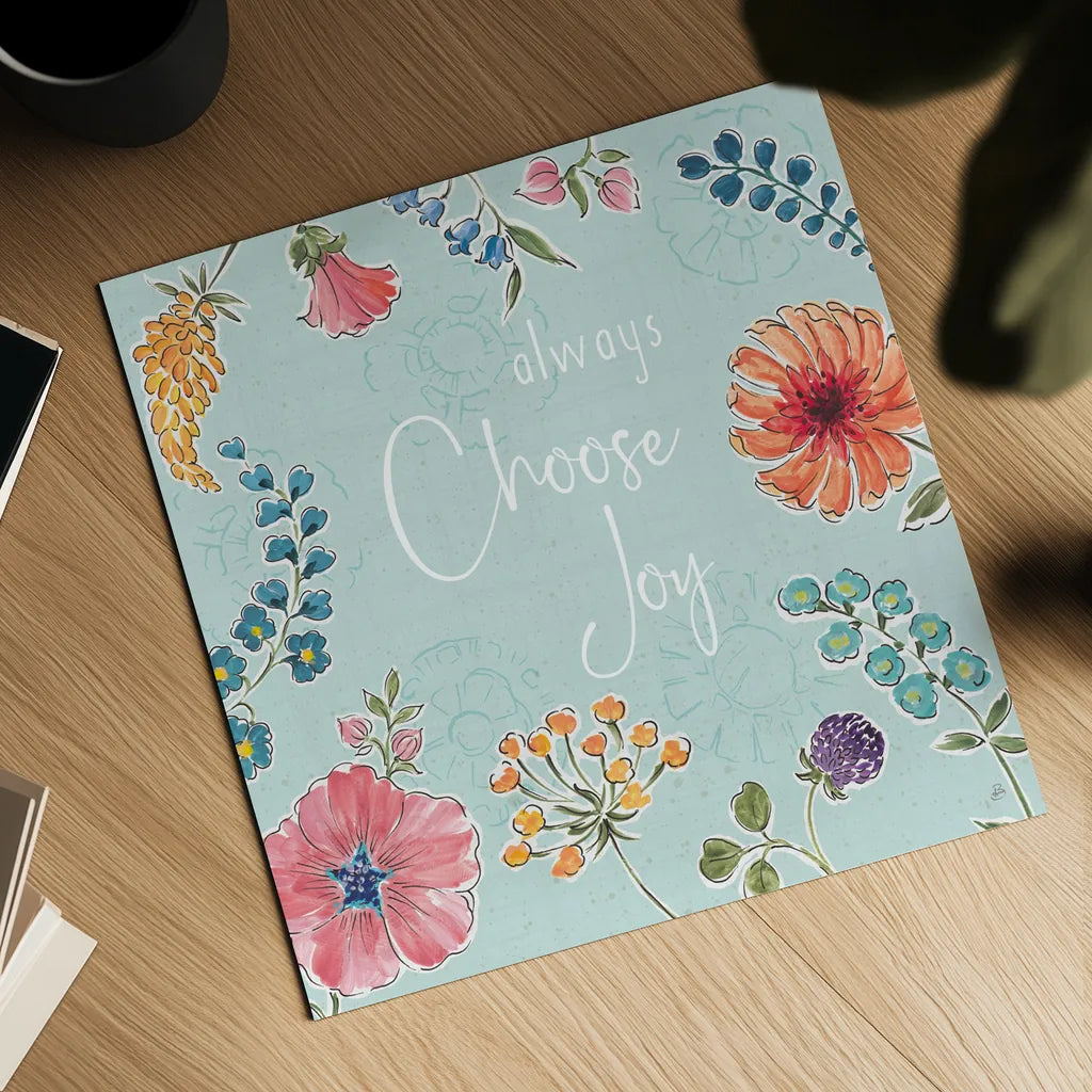 Gypsy Meadow V Blue by Daphne Brissonnet. Shown as a detailed flat fine art print, highlighting archival giclee quality. Available as an archival giclee rolled canvas, fine art paper, or poster print. SKU 57772a.