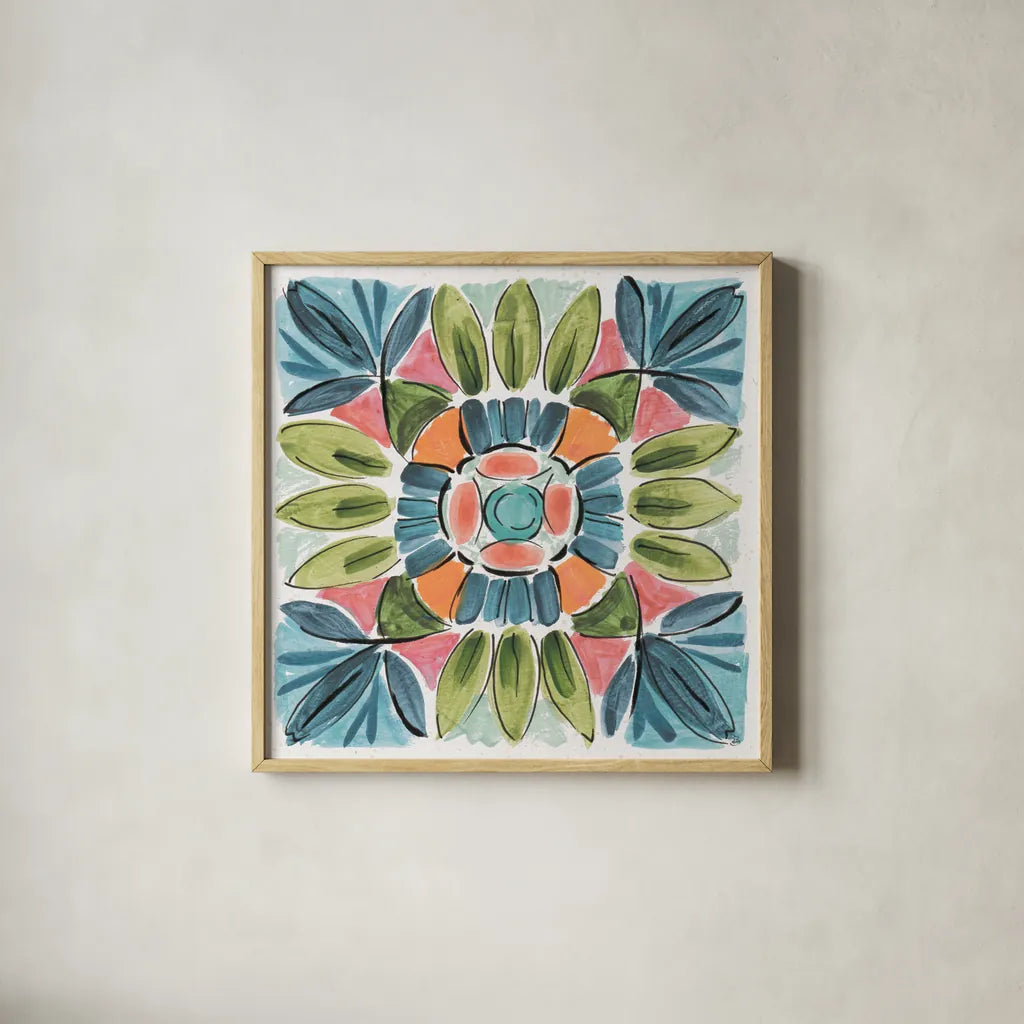 Gypsy Meadow XI by Daphne Brissonnet. Shown in a natural wood glass frame for a timeless modern aesthetic. Available as an archival giclee rolled canvas, fine art paper, or poster print. SKU 57767a.