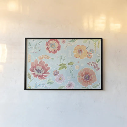 Happy Meadow I by Daphne Brissonnet. shown as a paper print in a black flame. Available as a archival giclee rolled canvas, fine art paper, or poster print. SKU 74032i.