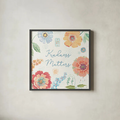 Happy Meadow IV by Daphne Brissonnet. Shown in a sleek black glass frame for a contemporary gallery look. Available as an archival giclee rolled canvas, fine art paper, or poster print. SKU 74035a.