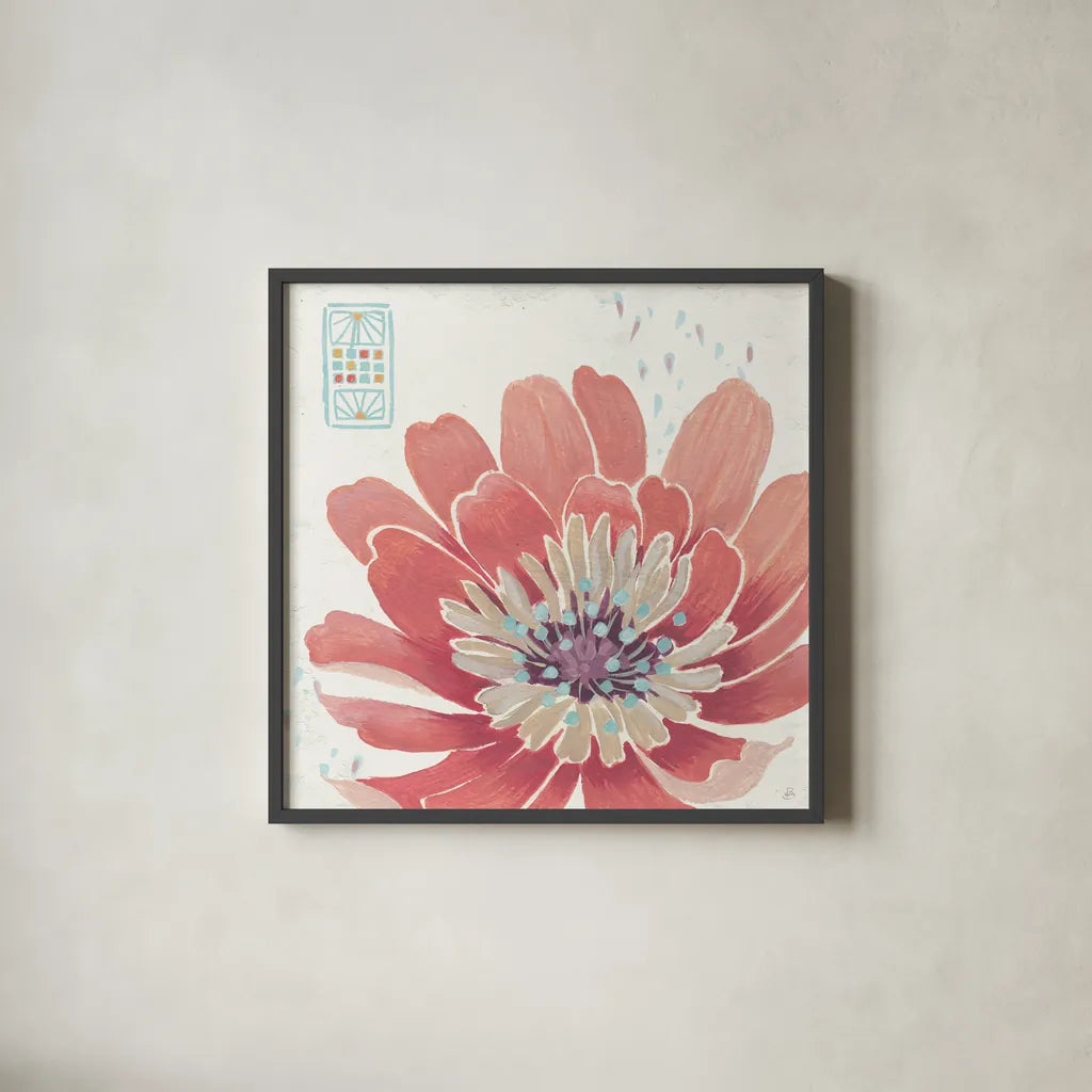 Happy Meadow IX by Daphne Brissonnet. Shown in a sleek black glass frame for a contemporary gallery look. Available as an archival giclee rolled canvas, fine art paper, or poster print. SKU 74040a.