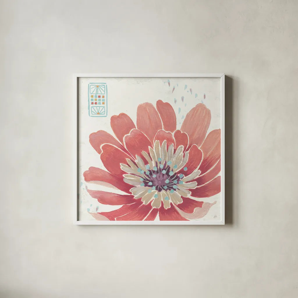 Happy Meadow IX by Daphne Brissonnet. Shown in a crisp white glass frame for a clean and minimalist style. Available as an archival giclee rolled canvas, fine art paper, or poster print. SKU 74040a.