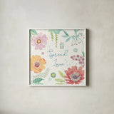 Happy Meadow V by Daphne Brissonnet. Shown in a crisp white glass frame for a clean and minimalist style. Available as an archival giclee rolled canvas, fine art paper, or poster print. SKU 74036a.