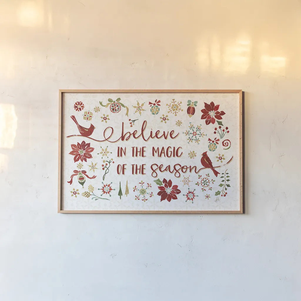 Holiday Impressions II by Daphne Brissonnet. shown as a paper print in a natural frame. Available as a archival giclee rolled canvas, fine art paper, or poster print. SKU 31962i.