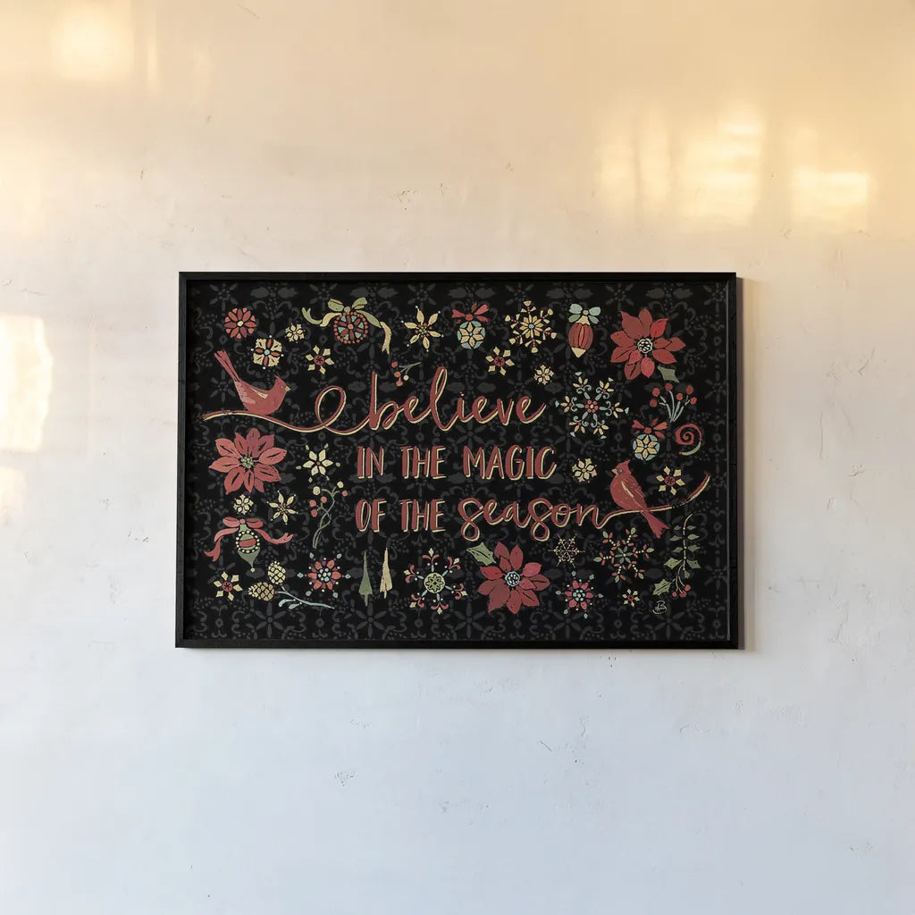 Holiday Impressions II Black by Daphne Brissonnet. shown as a paper print in a black flame. Available as a archival giclee rolled canvas, fine art paper, or poster print. SKU 32394i.